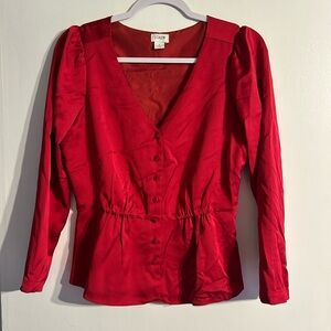 J.Crew women's red long-sleeve peplum top in satin-crepe